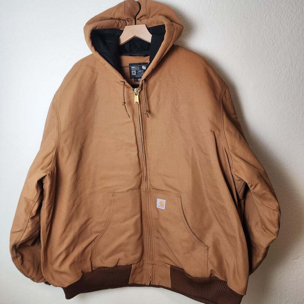 Carhartt Jacket Mens 3XLT Brown Hooded Quilt Lined Duck Canvas Workwear J140 USA